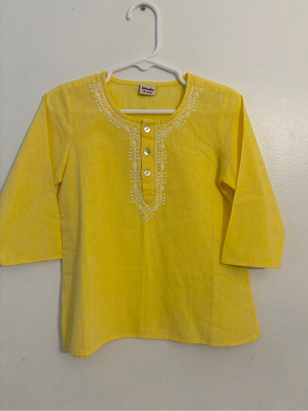 Fabindia Yellow Embroidered Tunic Top - Kids Shirts & Tops